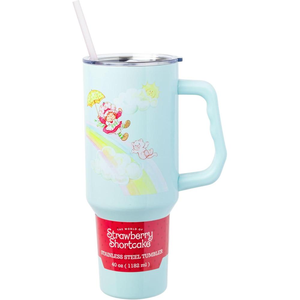 imageSilver Buffalo Rainbow Brite and Twink Sparkle Stainless Steel Tumbler with Handle and Straw Fits in Standard Cup Holder 40 OuncesStrawberry Shortcake Rainbow Slide