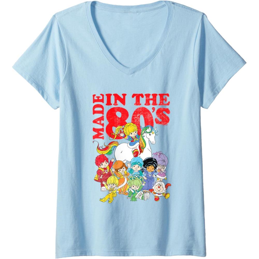 imageWomens Rainbow Brite Made In The 80s Distressed Group Shot VNeck TShirtBaby Blue
