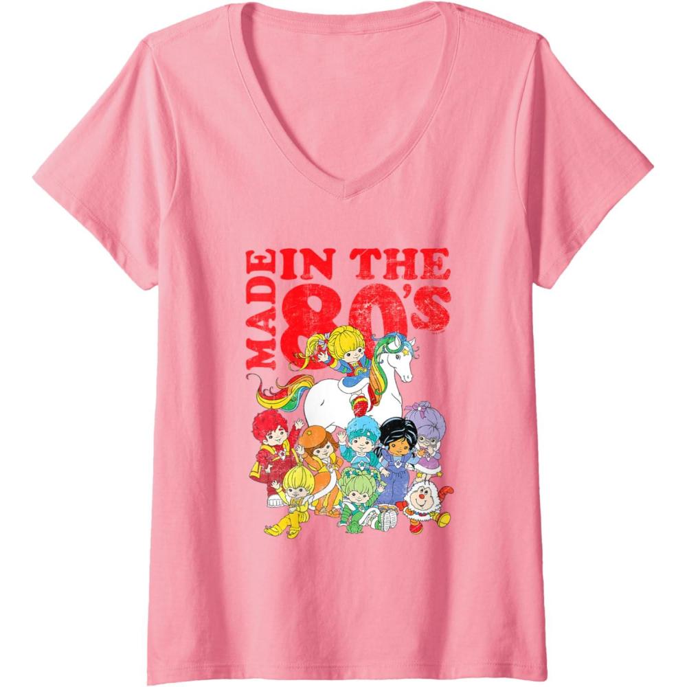 imageWomens Rainbow Brite Made In The 80s Distressed Group Shot VNeck TShirtPink