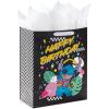 Birthday Hallmark Disney 13″ Large Gift Bag with Tissue Paper (Minnie Mouse, Yellow and Orange with Pink Polka Dots), Kids, Adults, Fans(Lilo and Stitch)