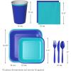 Crayola Color Pop Cool Rainbow Stripe Party Supplies (12 Dinner Plates, 12 Dessert Plates, 12 Paper Cups, 24 Napkins, 12 Sets of Plastic Cutlery) for Birthdays, Baby Showers (5CLP1009)(Indigo  Aquamarine Blue)