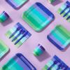 Crayola Color Pop Cool Rainbow Stripe Party Supplies (12 Dinner Plates, 12 Dessert Plates, 12 Paper Cups, 24 Napkins, 12 Sets of Plastic Cutlery) for Birthdays, Baby Showers (5CLP1009)(Indigo  Aquamarine Blue  Sea Green  Teal)