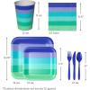 Crayola Color Pop Cool Rainbow Stripe Party Supplies (12 Dinner Plates, 12 Dessert Plates, 12 Paper Cups, 24 Napkins, 12 Sets of Plastic Cutlery) for Birthdays, Baby Showers (5CLP1009)(Indigo  Aquamarine Blue  Sea Green  Teal)