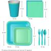 Crayola Color Pop Cool Rainbow Stripe Party Supplies (12 Dinner Plates, 12 Dessert Plates, 12 Paper Cups, 24 Napkins, 12 Sets of Plastic Cutlery) for Birthdays, Baby Showers (5CLP1009)(Sea Green  Aquamarine Blue)