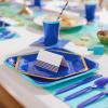 Crayola Color Pop Scarlet Red and Gold Star Party Supplies (12 Paper Plates, 12 Paper Straws, 12 Place cards, 24 Napkins) for Birthdays, Christmas, Graduations, Fourth of July (5CLP1013)(Indigo Blue and Metallic Gold Foil)