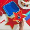 Crayola Color Pop Scarlet Red and Gold Star Party Supplies (12 Paper Plates, 12 Paper Straws, 12 Place cards, 24 Napkins) for Birthdays, Christmas, Graduations, Fourth of July (5CLP1013)(Scarlet Red and Metallic Gold Foil)