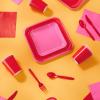 Crayola Color Pop Yellow and Orange Party Supplies (12 Dinner Plates, 12 Dessert Plates, 12 Paper Cups, 24 Napkins, 12 Sets of Plastic Cutlery) for Birthdays, Back to School, Halloween(Scarlet Red  Tickle Me Pink)