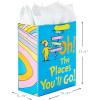 Hallmark 13″ Large Graduation Gift Bag with Greeting Card and Tissue Paper (Black, Red, Blue, Holographic) for High School, College, Law School, Nursing, Kindergarten(Blue)
