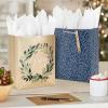 Hallmark 13″ Large Holiday Gift Bags with Handles (3 Metallic Bags: Gold with Snowflakes, Rose Gold, Silver Wreath) for Christmas, Hanukkah, Weddings,(Navy  Gold)