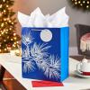 Hallmark 15″ Extra Large Christmas Gift Bag with Tissue Paper (Black Buffalo Plaid with Red Bow)(Dark Blue with Silver Pine Tree Branch)