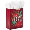 Hallmark 15″ Extra Large Christmas Gift Bag with Tissue Paper (Black Buffalo Plaid with Red Bow)(Dark Red with Poinsettias)