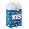 Hallmark 9″ Medium Graduation Gift Bag with Tissue Paper (Gold and Silver Mortarboards on Black) for College, High School, 8th Grade, Kindergarten, Nurses(Class of 2025)