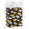Hallmark 9″ Medium Graduation Gift Bag with Tissue Paper (Gold and Silver Mortarboards on Black) for College, High School, 8th Grade, Kindergarten, Nurses(Gold and White Mortarboards on Black)