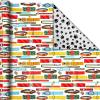 Hallmark Birthday Wrapping Paper Rolls – Balloons, Stars, Cupcakes, Blue Stripes, Solid Red Gift Wrap Paper (Set of 3 Reversible Rolls: 75 sq. ft. ttl.)(Golden Yellow  Multicolor and Light Blue)