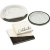 Hallmark Black and Gold Party Supplies (16 Round Dinner Plates, 16 Round Dessert Plates, 16 Beverage Napkins, 16 Dinner Napkins) for Weddings, Graduations, Engagements(Chic Black  Ivory  Gold)