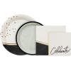 Hallmark Black and Gold Party Supplies (16 Round Dinner Plates, 16 Round Dessert Plates, 16 Beverage Napkins, 16 Dinner Napkins) for Weddings, Graduations, Engagements(Chic Black  Ivory  Gold)