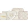 Hallmark Black and Gold Party Supplies (16 Round Dinner Plates, 16 Round Dessert Plates, 16 Beverage Napkins, 16 Dinner Napkins) for Weddings, Graduations, Engagements(Gold and Ivory Hearts  Geometric)
