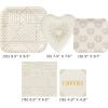 Hallmark Black and Gold Party Supplies (16 Round Dinner Plates, 16 Round Dessert Plates, 16 Beverage Napkins, 16 Dinner Napkins) for Weddings, Graduations, Engagements(Gold and Ivory Hearts  Geometric)