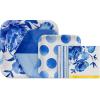 Hallmark Blue Floral Party Supplies (16 Square Dinner Plates, 8 Square Dessert Plates, 8 Hexagonal Dessert Plates, 32 Beverage Napkins) Flowers, Stripes, Polka Dots