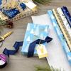 Hallmark Holiday Wrapping Paper Bundle with Cut Lines on Reverse, Elegant Woodland (Pack of 4, 120 sq. ft. TTL) Peace and Joy, Deer, Pinecones, Snowflakes, Blue, Gold(Peace and Joy  Deer  Pinecones  Snowflakes  Blue  Gold)
