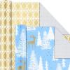 Hallmark Holiday Wrapping Paper Bundle with Cut Lines on Reverse, Elegant Woodland (Pack of 4, 120 sq. ft. TTL) Peace and Joy, Deer, Pinecones, Snowflakes, Blue, Gold(Peace and Joy  Deer  Pinecones  Snowflakes  Blue  Gold)