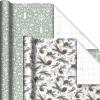 Hallmark Holiday Wrapping Paper Bundle with Cut Lines on Reverse, Elegant Woodland (Pack of 4, 120 sq. ft. TTL) Peace and Joy, Deer, Pinecones, Snowflakes, Blue, Gold(White and Sage Green Evergreen Pinecones  Rustic Snowmen  Plaid  Nordic Deer and Foliage)