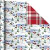 Hallmark Reversible Christmas Wrapping Paper (3 Rolls: 120 sq. ft. ttl) Vintage Santa, Snowmen, Traditional Green, Red and White Plaids(Vintage Santa  Snowmen  Traditional Green  Red and White Plaids)