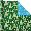 Hallmark Reversible Christmas Wrapping Paper Bundle, Elegant Blue and Gold (4 Rolls: 150 sq. ft. ttl.) Dark Blue, Gold, Teal Snowflakes, Peace, Stripes, Geometric(Santa and Trees)