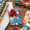 Hallmark Reversible Wrapping Paper Bundle with Ribbon & Gift Tag Stickers – Black, Gold Stripes, Plaid (3 Pack, 120 sq. ft. TTL, 30 Yds. Mini Ribbon, 36 Labels) for Graduations, Weddings, Christmas(Bright Birthday)