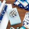 Hallmark Reversible Wrapping Paper Bundle with Ribbon & Gift Tag Stickers – Black, Gold Stripes, Plaid (3 Pack, 120 sq. ft. TTL, 30 Yds. Mini Ribbon, 36 Labels) for Graduations, Weddings, Christmas(Blue and Silver)
