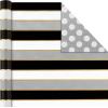 Hallmark Reversible Wrapping Paper Bundle with Ribbon & Gift Tag Stickers – Black, Gold Stripes, Plaid (3 Pack, 120 sq. ft. TTL, 30 Yds. Mini Ribbon, 36 Labels) for Graduations, Weddings, Christmas(White  Black  Gold  Gray)