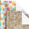 Hallmark Reversible Wrapping Paper Roll Bundle, Peach & Purple Flowers, Pink Stripes, Balloons (3 Rolls: 75 sq. ft. ttl.) for Birthdays, Mother’s Day, Weddings, Baby Showers, and Bridal Showers(“Happy Birthday”  Balloons  Floral  “Celebrate”  Pastel Plaid)