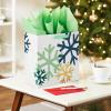 Hallmark Signature 7″ Medium Christmas Gift Bag with Tissue Paper (Hunter Green and Gold Tree, Happy Holidays) with Foil, Glitter, Metal Handle(Navy  Gold  Mint Snowflakes)