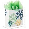 Hallmark Signature 7″ Medium Christmas Gift Bag with Tissue Paper (Hunter Green and Gold Tree, Happy Holidays) with Foil, Glitter, Metal Handle(Navy  Gold  Mint Snowflakes)
