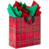 Hallmark Signature 7″ Medium Christmas Gift Bag with Tissue Paper (Hunter Green and Gold Tree, Happy Holidays) with Foil, Glitter, Metal Handle(Red Plaid)
