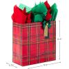 Hallmark Signature 7″ Medium Christmas Gift Bag with Tissue Paper (Hunter Green and Gold Tree, Happy Holidays) with Foil, Glitter, Metal Handle(Red Plaid)