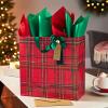 Hallmark Signature 7″ Medium Christmas Gift Bag with Tissue Paper (Hunter Green and Gold Tree, Happy Holidays) with Foil, Glitter, Metal Handle(Red Plaid)