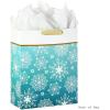 Hallmark Signature 7″ Medium Christmas Gift Bag with Tissue Paper (Hunter Green and Gold Tree, Happy Holidays) with Foil, Glitter, Metal Handle(Snowflakes on Teal)