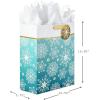 Hallmark Signature 7″ Medium Christmas Gift Bag with Tissue Paper (Hunter Green and Gold Tree, Happy Holidays) with Foil, Glitter, Metal Handle(Snowflakes on Teal)