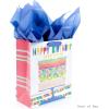 Hallmark Signature Studio 10″ Large Square Gift Bag with Tissue Paper (Happy Birthday) Teal, Gray, Pink, Blue on White(Birthday Cake)