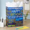 Hallmark Signature Studio 10″ Large Square Gift Bag with Tissue Paper (Happy Birthday) Teal, Gray, Pink, Blue on White(Blue Happy Birthday)