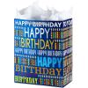 Hallmark Signature Studio 10″ Large Square Gift Bag with Tissue Paper (Happy Birthday) Teal, Gray, Pink, Blue on White(Blue Happy Birthday)