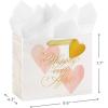 Hallmark Signature Studio 7″ Medium Gift Bag with Tissue Paper (Embossed Hearts, White, Pink, Gold) for Birthdays, Valentine’s Day, Baby Showers, Bridal Showers(Happily Ever After)