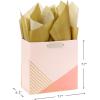 Hallmark Signature Studio 7″ Medium Square Gift Bag with Tissue Paper (Abstract Brushstrokes) Peach, Mint Green, Teal for Easter, Birthdays, Bridal Showers and More(Coral  Blush Pink  Gold Stripes)