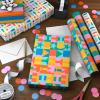 Hallmark Wrapping Paper Mini Rolls, 3-Pack (Stripes, Wildflowers, Pink Polka Dots) for Birthdays, Mother’s Day, Bridal Showers, Any Occasion – 45 Sq. Ft. Total(Rainbow Block Letters  Stripes  Exclamation Points)