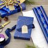 Hallmark Wrapping Paper Rolls for Graduation, Wedding, Birthday, Baby Shower, Bridal Shower – Foil Metallic Pastel Gift Wrap Paper (Set of 3 Reversible Rolls: 120 sq. ft. ttl.)(Navy Dots  Snowflakes  Stars)