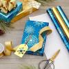 Hallmark Wrapping Paper Rolls for Graduation, Wedding, Birthday, Baby Shower, Bridal Shower – Foil Metallic Pastel Gift Wrap Paper (Set of 3 Reversible Rolls: 120 sq. ft. ttl.)(Navy Blue Snowflakes  Gold  Happy Holidays)