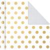 Hallmark Wrapping Paper Rolls for Weddings, Bridal Showers, Birthdays – Gold and White Gift Wrap Paper (Set of 3 Rolls: 105 sq. ft. ttl.) Metallic Striped and Polka Dot for All Occasions(White and Gold)