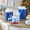 Image Arts Assorted Christmas Gift Bags Bulk – Blue Plaid, Snowman, Deer, Tree, Snowflakes (16 Bags: 6 Small 5″, 6 Medium 8″, 2 Large 11″, 2 XL 14″) for Holiday Parties, Hanukkah, Weddings(Blue Plaid  Stripes  Snowman  Deer  Snowflake  Dots)
