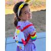 Rainbow Brite 6-Piece Set with adjustable Plush Backpack, Sparkle Star Headband, Rainbow Arm Warmers, Purple Bow Hair Tie, Sprite Bracelet. One size/Adults, Kids. Great for costumes, cosplay, dress up